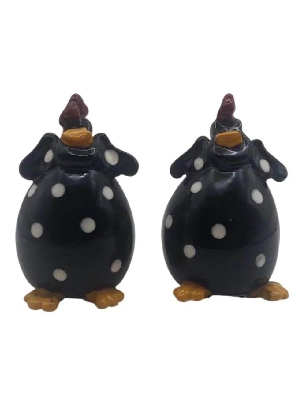 Salt And Pepper Shakers Chicken Chunky Black Polka Dot Ceramic Farmhouse Novelty